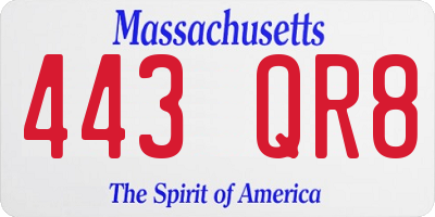 MA license plate 443QR8