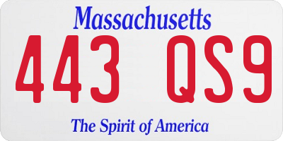 MA license plate 443QS9