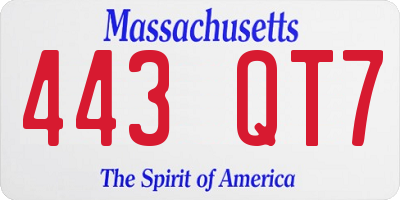 MA license plate 443QT7