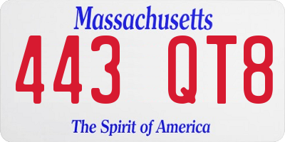 MA license plate 443QT8