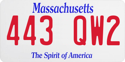 MA license plate 443QW2