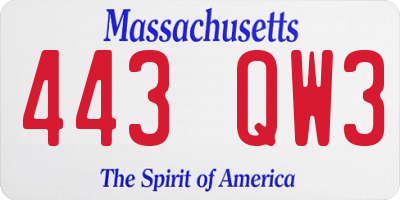 MA license plate 443QW3