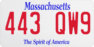 MA license plate 443QW9