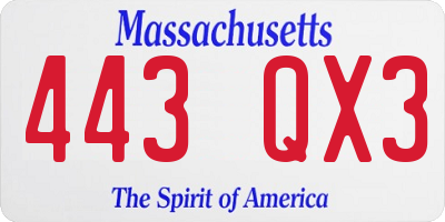MA license plate 443QX3