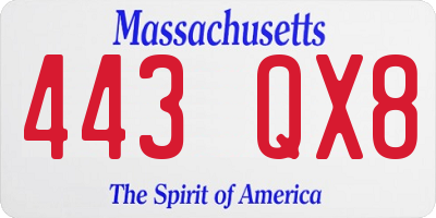 MA license plate 443QX8