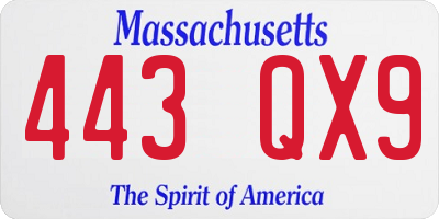 MA license plate 443QX9