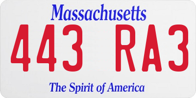 MA license plate 443RA3