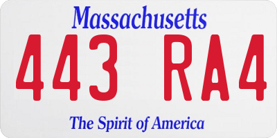 MA license plate 443RA4