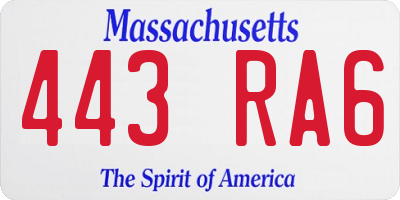 MA license plate 443RA6