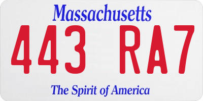 MA license plate 443RA7