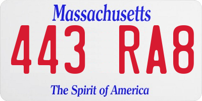 MA license plate 443RA8