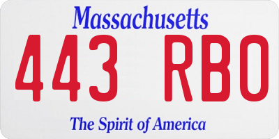 MA license plate 443RB0