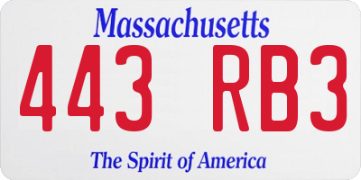 MA license plate 443RB3