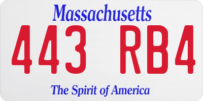 MA license plate 443RB4