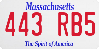 MA license plate 443RB5