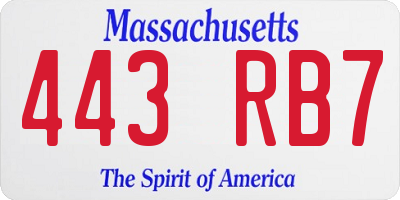 MA license plate 443RB7