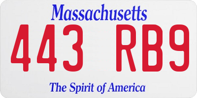 MA license plate 443RB9