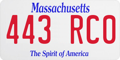 MA license plate 443RC0