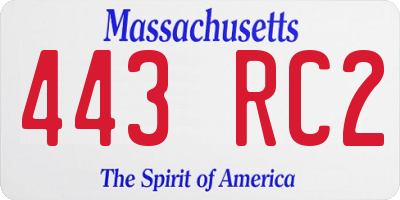MA license plate 443RC2