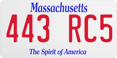 MA license plate 443RC5