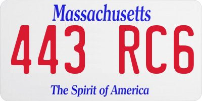 MA license plate 443RC6