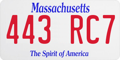 MA license plate 443RC7