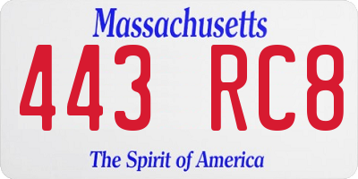 MA license plate 443RC8