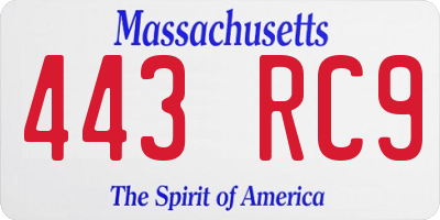 MA license plate 443RC9