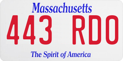 MA license plate 443RD0