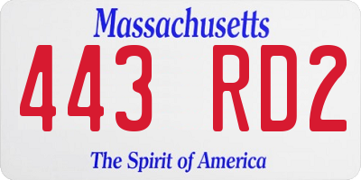 MA license plate 443RD2