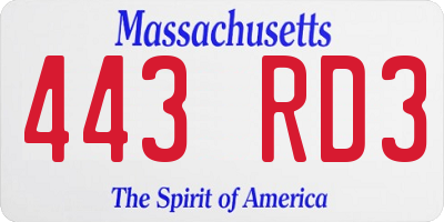 MA license plate 443RD3