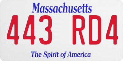MA license plate 443RD4