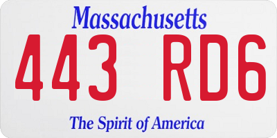 MA license plate 443RD6