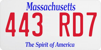 MA license plate 443RD7
