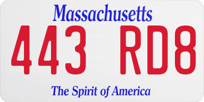 MA license plate 443RD8