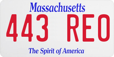 MA license plate 443RE0