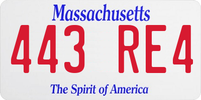 MA license plate 443RE4
