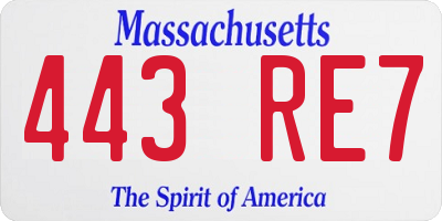 MA license plate 443RE7