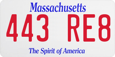 MA license plate 443RE8