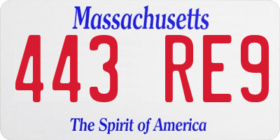 MA license plate 443RE9