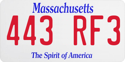 MA license plate 443RF3