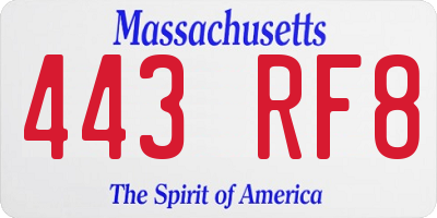 MA license plate 443RF8