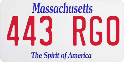 MA license plate 443RG0