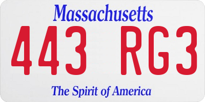 MA license plate 443RG3