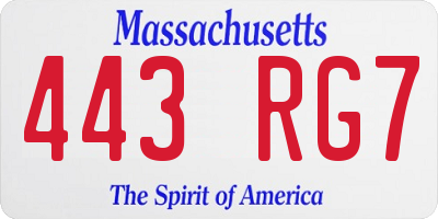 MA license plate 443RG7