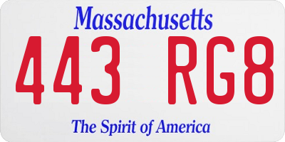 MA license plate 443RG8