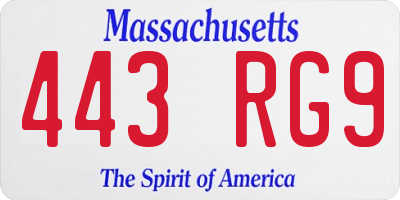 MA license plate 443RG9