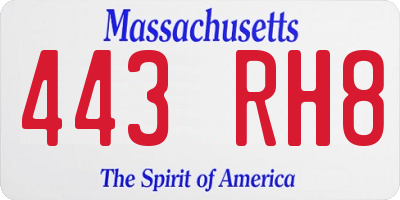 MA license plate 443RH8