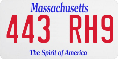 MA license plate 443RH9