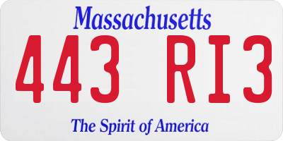 MA license plate 443RI3